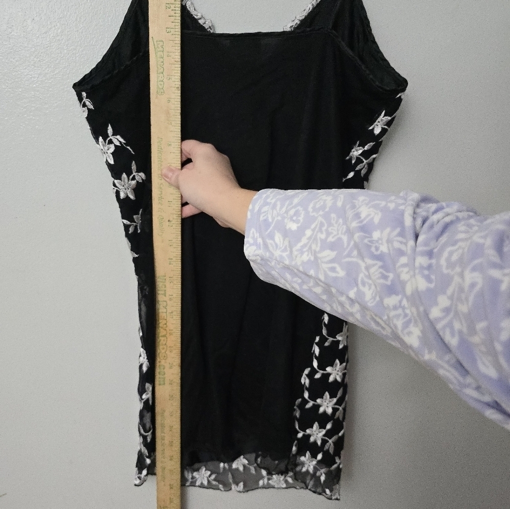 Cliche Vtg Womens Black Embroidered White Sheer Nightie Dress Sz L Sweetheart - Picture 9 of 9